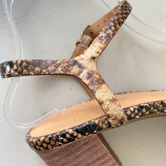 Madewell The Hollie Ankle Strap Sandal Snake Embossed Brown Leather Chunky Heel - Picture 8 of 13